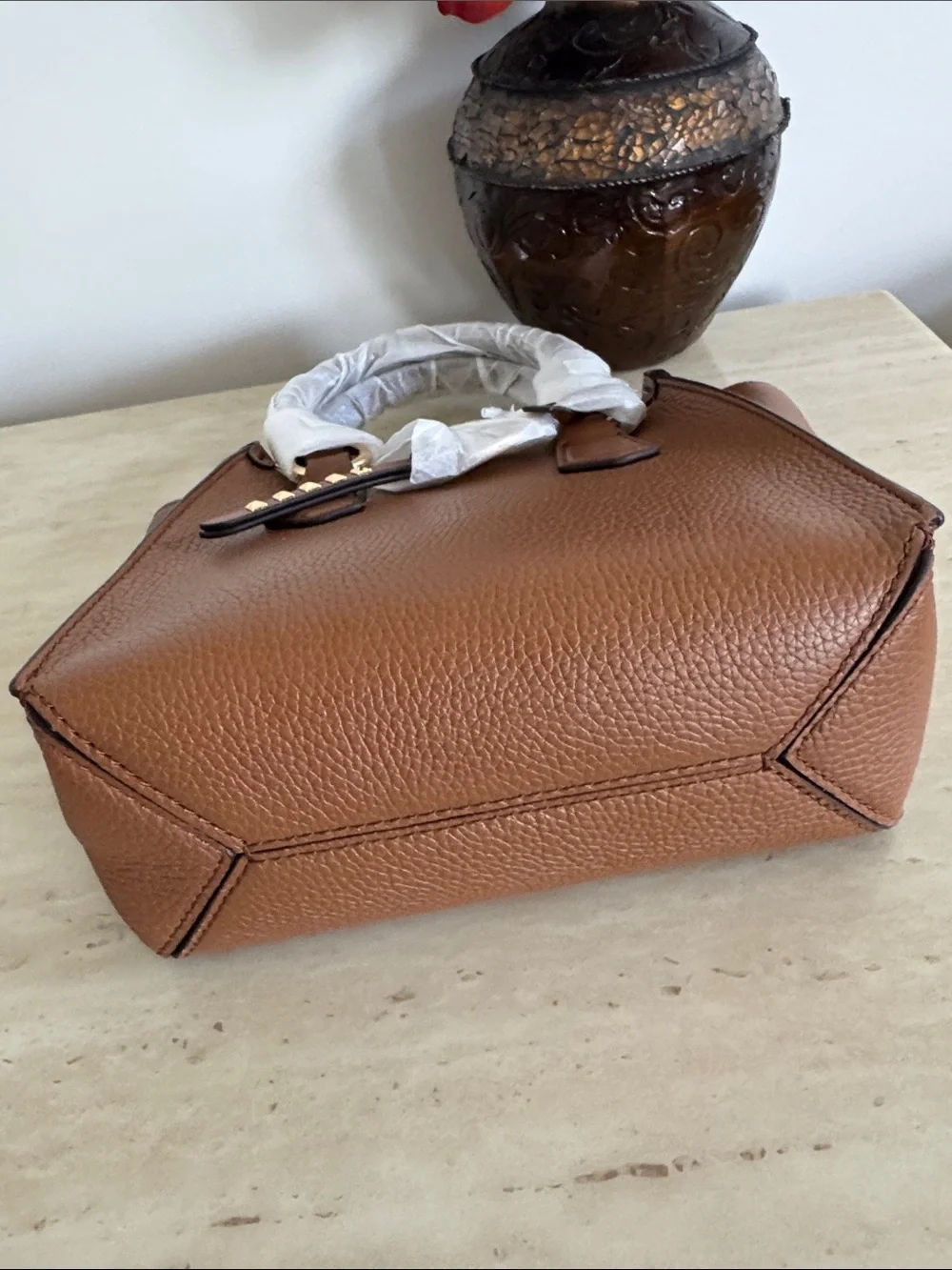 Michael Kors Tan Pebbled Leather Satchel with Gold Hardware